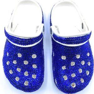 Bling Blue Rhinestones Studded Customized White Clogs Adults